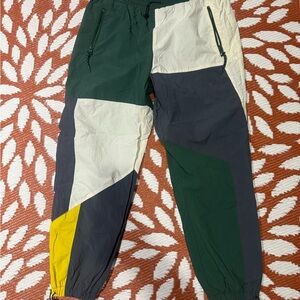 Zara Green White Gray Yellow Colorblock Joggers